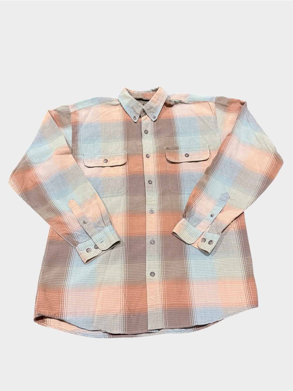 NORTH RIVER Plaid Button-Down Shirt Blue Earth Tone Colors Lightweight Men SZ M